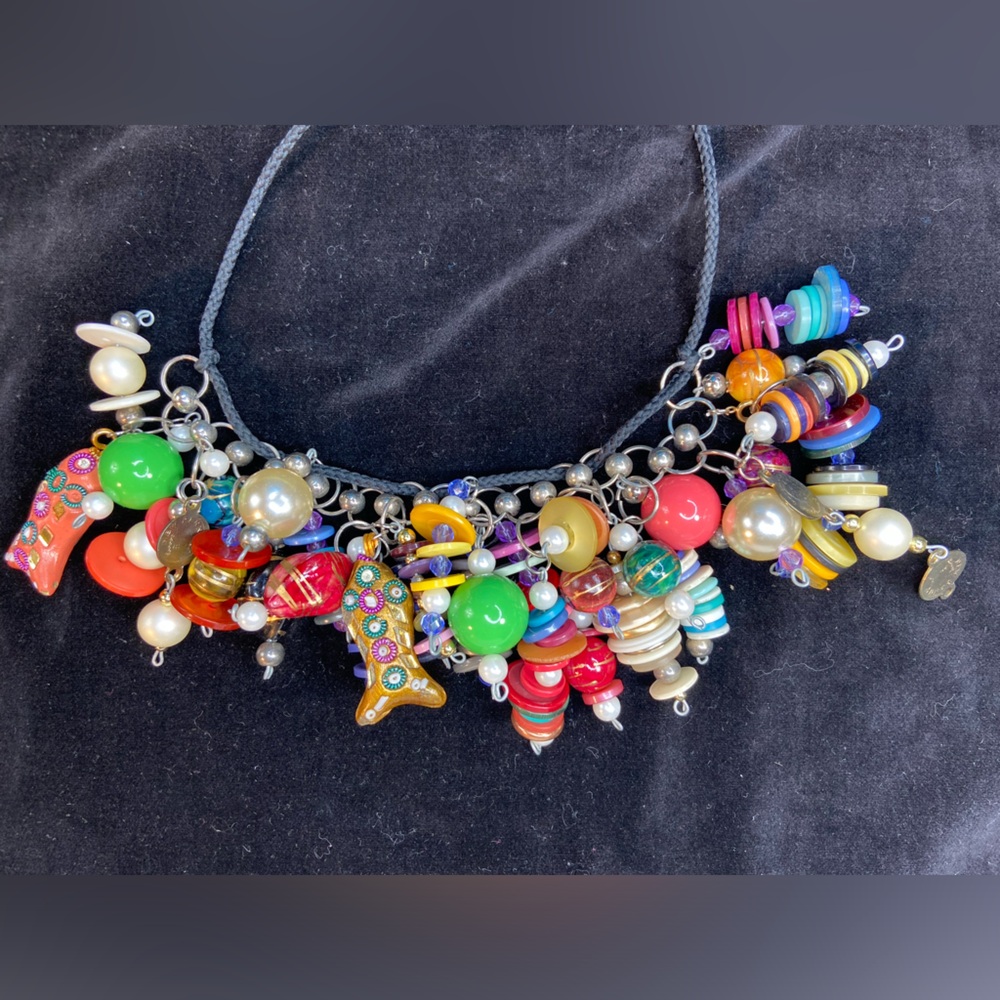 Handmade eclectic charm necklace upcycled wearable‎ art
